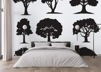 Different type trees silhouette vector illustration set. collection of trees Wall mural