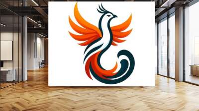 Beautiful Fire Phoenix bird flying vector illustration isolated on a white background Wall mural