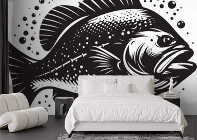 Big Fish Silhouette isolated on white background Minimalist fish vector shape Wall mural