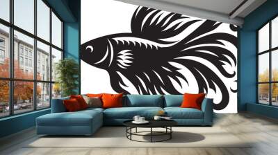 Big Fish Silhouette isolated on white background Minimalist fish vector shape Wall mural