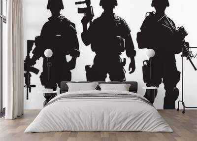 Black silhouette of a Soldier warrior isolated on a white background vector illustration Wall mural