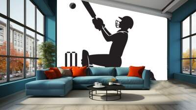 Cricket Player batting silhouette vector illustration isolated on a white background Wall mural