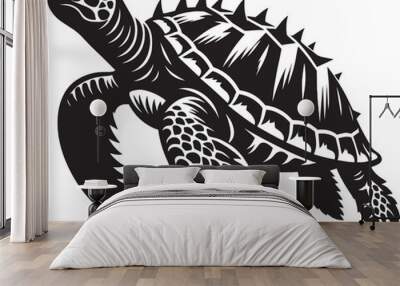 Sea turtle silhouette illustration isolated on a white background Wall mural