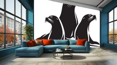 Vector illustration of Sea Lion Silhouette isolated on white background Wall mural