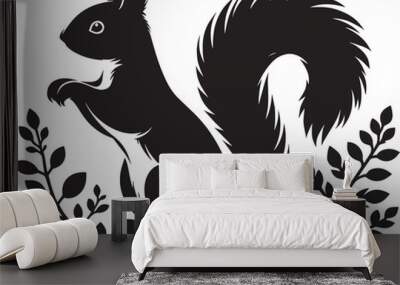 Vector illustration of Squirrel Silhouette isolated on white background Wall mural