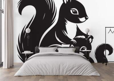 Vector illustration of Squirrel Silhouette isolated on white background Wall mural