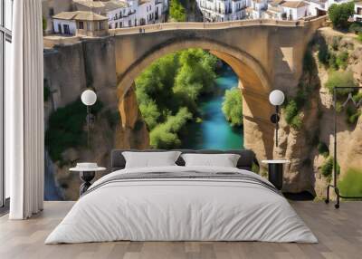 bridge over the river in the mountains Wall mural