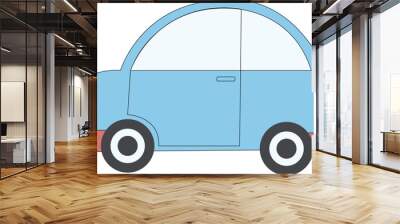 Cute blue cartoon car icon isolated on white background Wall mural