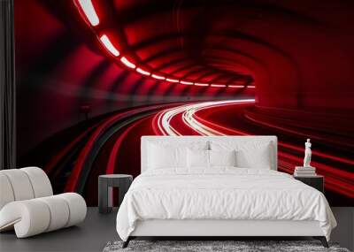 Long Exposure of Red Light Trails on Black Background Wall mural