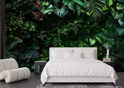 Lush Tropical Plants Wall - Green Foliage Wall mural