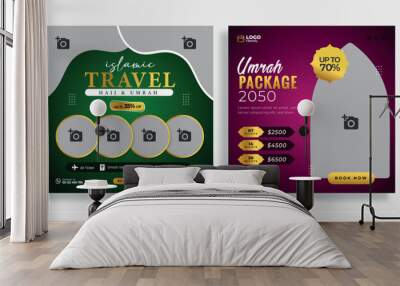 Luxury of islamic tour and travel social media template design. hajj and umrah promotion design Wall mural