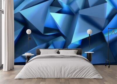 Abstract blue geometric background banner with polygonal shapes and triangular textures, creating an elegant and modern design for various applications. Wall mural