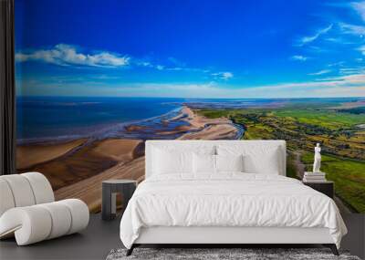 Aerial drone panorama of coastal mudflats and salt-marsh on the Lincolnshire coast UK. Gibralter Point National Nature Reserve, diversity of wildlife Wall mural