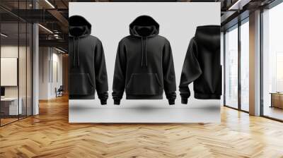 Black hoodie hoody template vector illustration isolated on white background front and back view. Wall mural