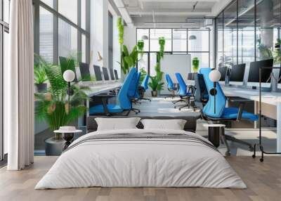 Bright, airy Contemporary open-plan office with ergonomic chairs and a bright, airy layout Wall mural