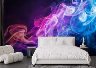 Colorful smoke swirls on black background, abstract background with copy space. Abstract color of rainbow colors. Vape or electronic cigarette Wall mural