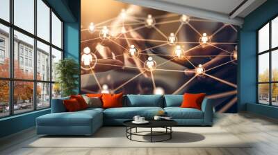 Digital network, interconnected people on social media icons, symbolizing the growth in online community. business online networking system Wall mural