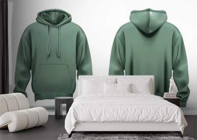 green hoodie hoody template vector illustration isolated on white background front and back view. Wall mural