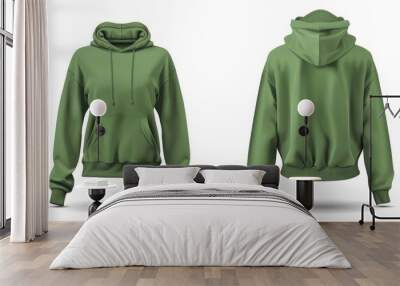 green hoodie hoody template vector illustration isolated on white background front and back view. Wall mural