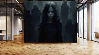 Hello Darkness My Old Friend. Horror scene of a scary woman can be used for desktop wallpaper Wall mural