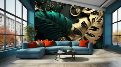 Luxury tropical metalic leaves plant, vines and foliage exotic background abstract of dark botany Wall mural