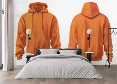 orange hoodie hoody template vector illustration isolated on white background front and back view, Wall mural