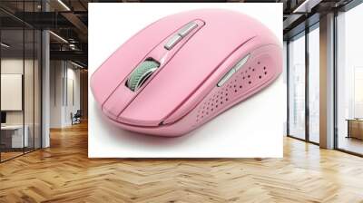 pink computer wireless mouse isolated on a white background Wall mural