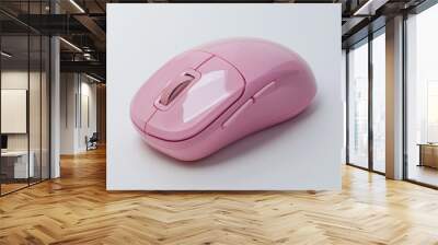 pink computer wireless mouse isolated on a white background Wall mural