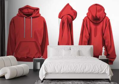 Red hoodie hoody template vector illustration isolated on white background front and back view Wall mural