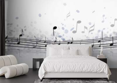 Silhouettes of music notes on sheet, composing app, karaoke, white background Wall mural