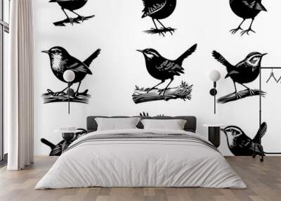 Wren silhouette vector illustration style with white background. Wall mural