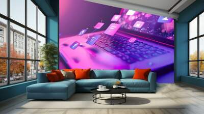 Modern Laptop Display with Creative Social Media Graphics Wall mural