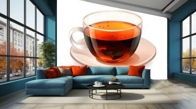 Glass cup of hot aromatic tea on white background Wall mural