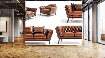 Modern different leather furniture set isolated on white background Wall mural