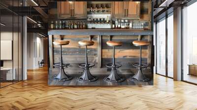 Vintage bar counter with chairs and tables in a pub or restaurant Wall mural