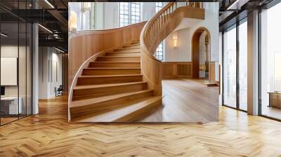 wooden stairs in a modern house, closeup of wooden stairs Wall mural