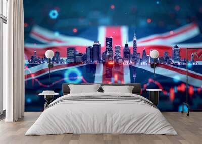 UK economic crisis. United Kingdom flag or Forex for analyzing profit finance business trend data (2) Wall mural