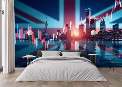 UK economic crisis. United Kingdom flag or Forex for analyzing profit finance business trend data (2) Wall mural