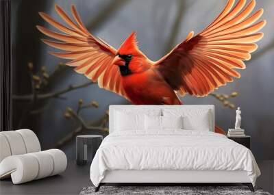 Northern Cardinal coming in for a landing. Wall mural