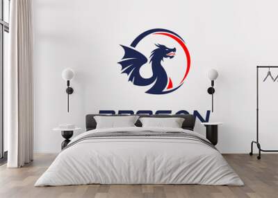 Dragon mascot emblem vector icon logo design template. Wall mural