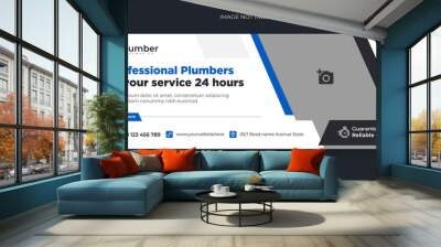 Plumbing quality service  facebook banner template Free, Plumbing or plumber social media post template Premium Vector Wall mural