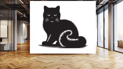 vector silhouette black cat in white background Wall mural