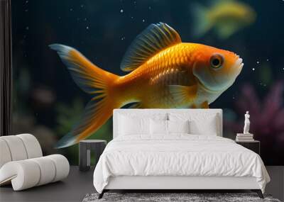 Goldfish And Albinos In An Aquarium With Blue Background Wall mural