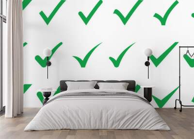 Set of Green check mark icon. Hand-drawn checkmark illustration. Green check mark, mark symbol, tick OK sign, right icon, solve sign, success vector icon. Green check mark Wall mural