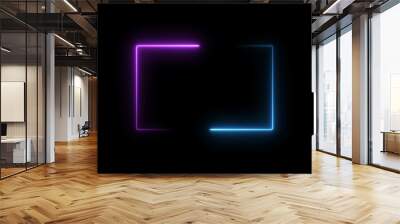  Rectangle neon glowing frame cyan, purple color illustration. Lasers are purple. Black background 4k illustration. Wall mural