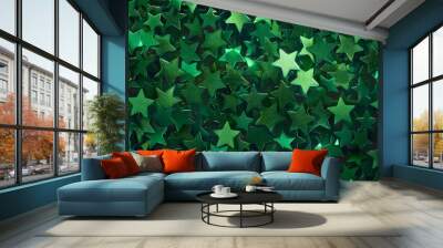 Sparkling Green Star Pattern Background Wall mural