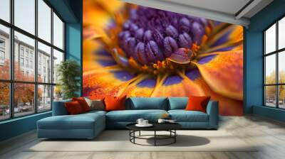 Vibrant Orange and Purple Flower Macro Wall mural