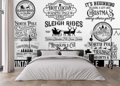 vintage Christmas sign bundle Wall mural