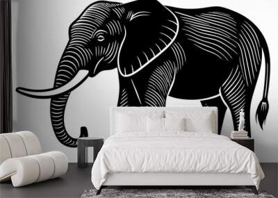 Vintage elephant animal silhouette vector illustration on white background Wall mural