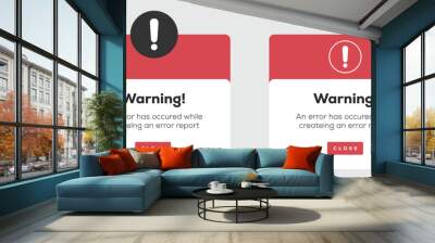 Warning pop up window alert error notification icon. Warning yellow sign. Danger sign vector. Caution sign Wall mural